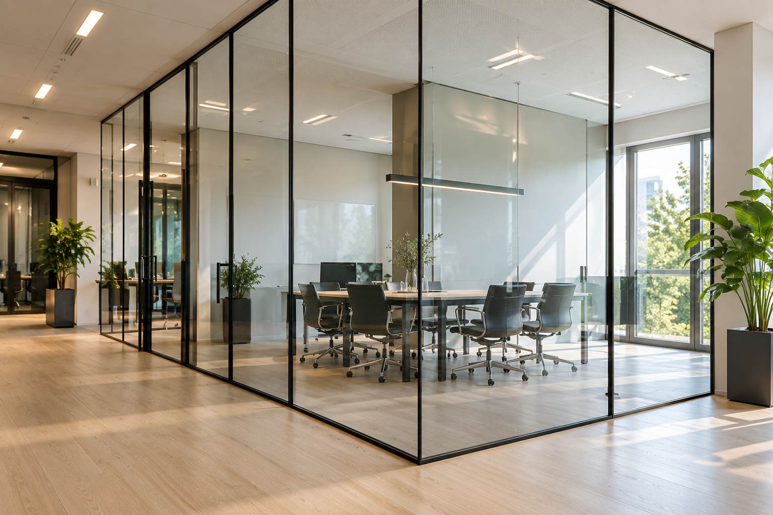 Moderne Glaswände im Meetingraum